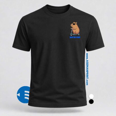 تیشرت طرح «کپیبارای اسکوترسوار» (Capybara Just Be Cool) چاپ DTF آسمان پرینت