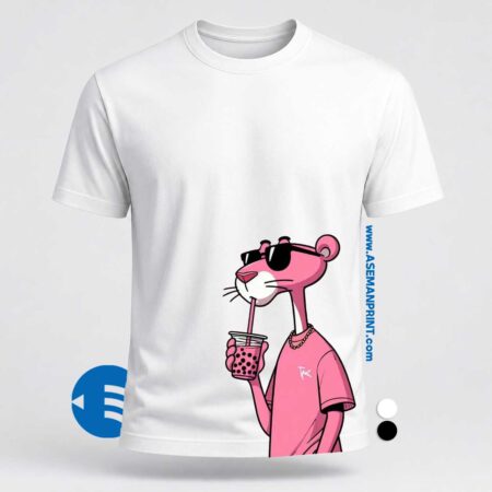 تیشرت طرح «پلنگ صورتی گنگ و بابل تی» (Cool Pink Panther Boba) چاپ DTF آسمان پرینت