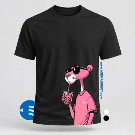 تیشرت طرح «پلنگ صورتی گنگ و بابل تی» (Cool Pink Panther Boba) چاپ DTF آسمان پرینت
